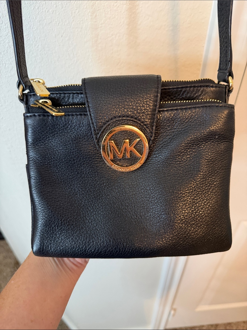 Michael Kors Black Leather Crossbody with Gold Accents - Picture 3 of 9